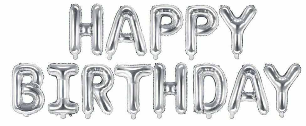 Folijski natpis HAPPY BIRTHDAY srebro 340x35 cm