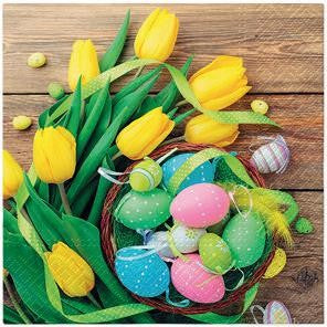 Salvete troslojne 33x33 Easter Basket and Tulips