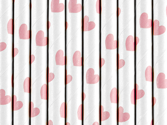 Papirne slamke pink heart 19,5cm 1/10