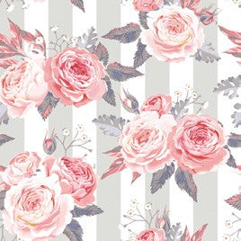 Salvete Daisy 33/20 Pink Roses on Grey Stripes