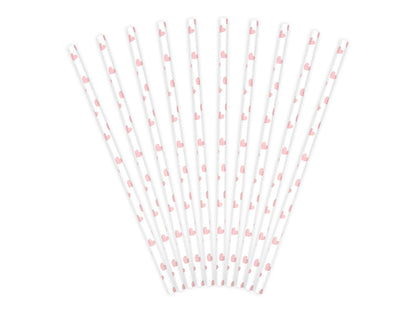Papirne  slamke pink heart 19,5cm  1/10