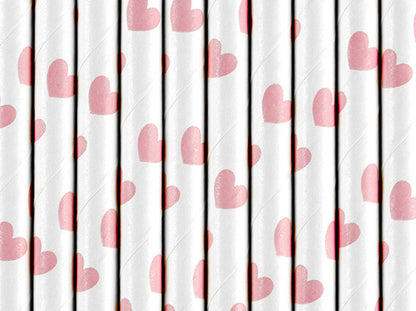Papirne  slamke pink heart 19,5cm  1/10