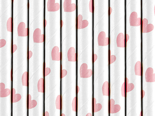Papirne  slamke pink heart 19,5cm  1/10